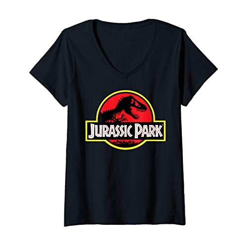 T-shirt Jurassic Park noir col en v femme