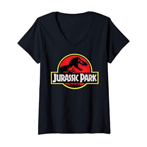 T-shirt Jurassic Park noir col en v femme