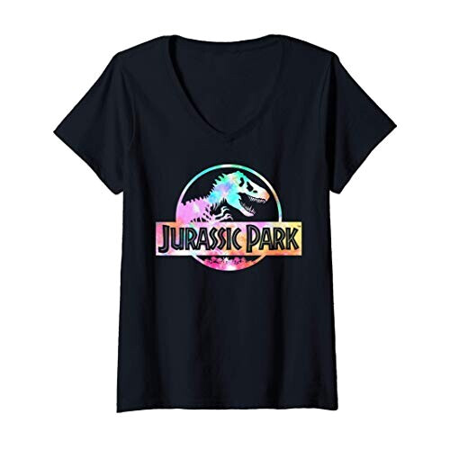 T-shirt Jurassic Park noir col en v femme