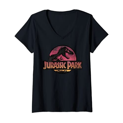 T-shirt Jurassic Park noir col en v femme