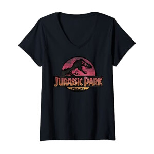 T-shirt Jurassic Park noir col en v femme