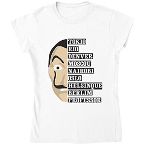 T-shirt Le professeur, Rio, Denver - La casa de papel - blanc femme