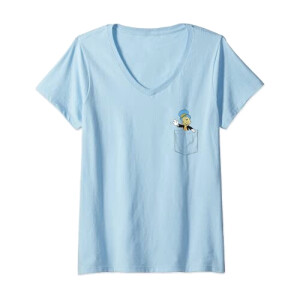 T-shirt Jiminy Cricket - Pinocchio - bleu col en v femme