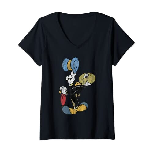 T-shirt Jiminy Cricket - Pinocchio - noir col en v femme