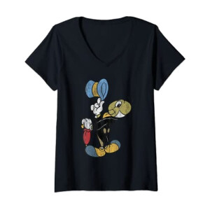 T-shirt Jiminy Cricket - Pinocchio - noir col en v femme