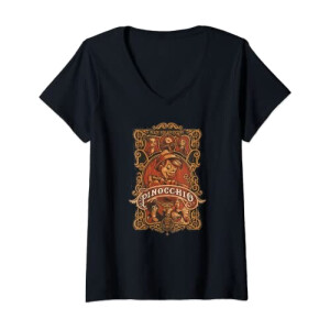 T-shirt Pinocchio noir col en v femme