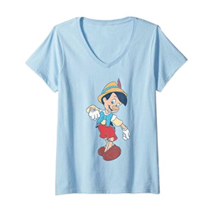 T-shirt Pinocchio bleu col en v femme