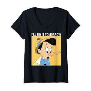 T-shirt Pinocchio noir col en v femme