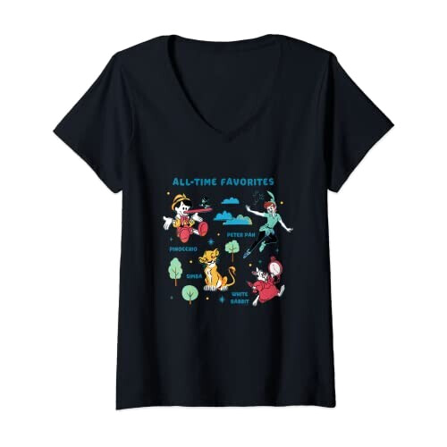 T-shirt Pinocchio noir col en v femme