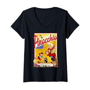 T-shirt Pinocchio noir col en v femme