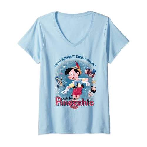 T-shirt Pinocchio bleu col en v femme