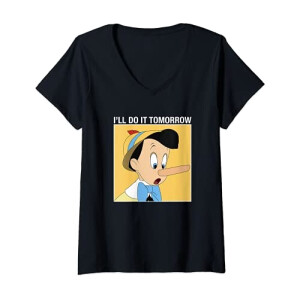 T-shirt Pinocchio noir col en v femme