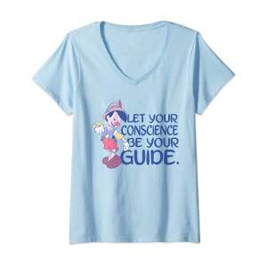 T-shirt Pinocchio bleu col en v femme