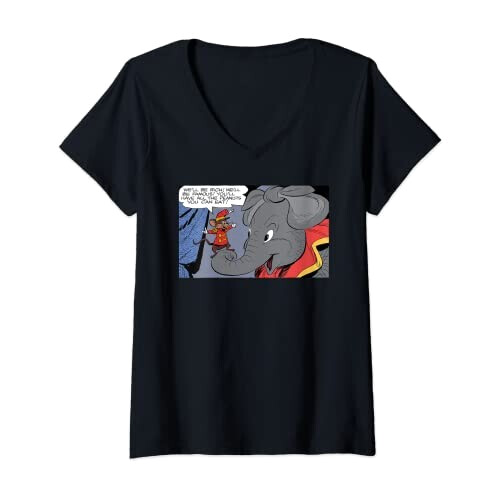 T-shirt Dumbo noir col en v femme