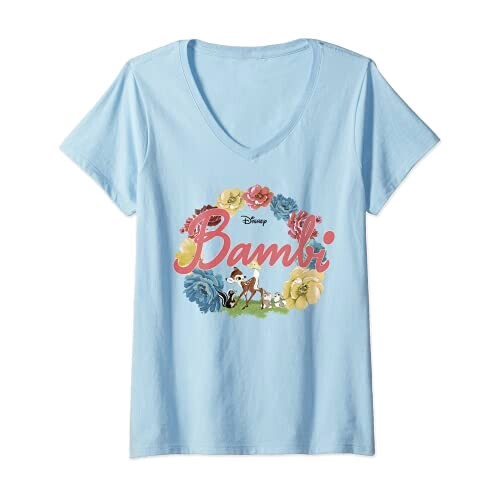 T-shirt Bambi bleu col en v femme