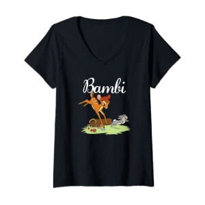 T-shirt Bambi noir col en v femme