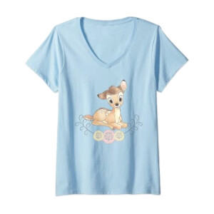 T-shirt Bambi bleu col en v femme