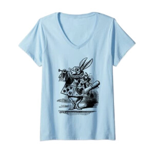 T-shirt Bill le lézard, Lapin blanc - Alice au pays des merveilles - bleu col en v femme