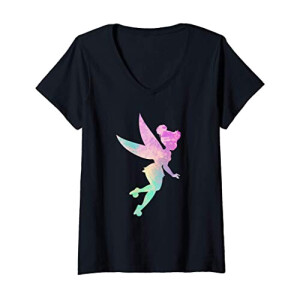 T-shirt La Fée Clochette, La Fée Clochette - Peter Pan - noir col en v femme