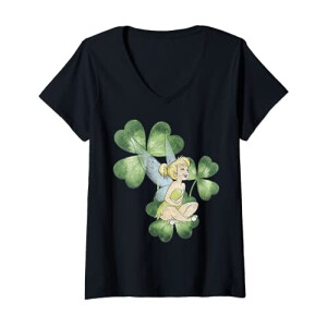 T-shirt La Fée Clochette, La Fée Clochette - Peter Pan - noir col en v femme