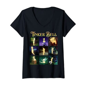 T-shirt La Fée Clochette, La Fée Clochette - Peter Pan - noir col en v femme