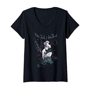 T-shirt La Fée Clochette, La Fée Clochette - Peter Pan - noir col en v femme