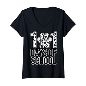 T-shirt Les 101 dalmatiens noir col en v femme