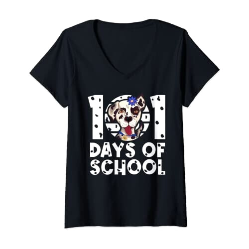 T-shirt Les 101 dalmatiens noir col en v femme