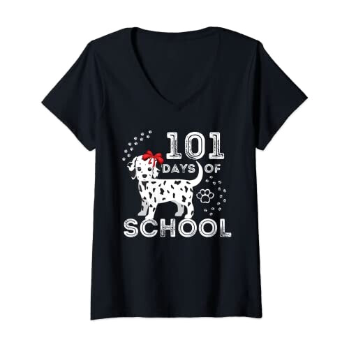 T-shirt Les 101 dalmatiens noir col en v femme