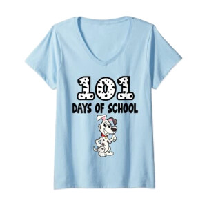 T-shirt Les 101 dalmatiens bleu col en v femme