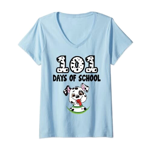 T-shirt Les 101 dalmatiens bleu col en v femme