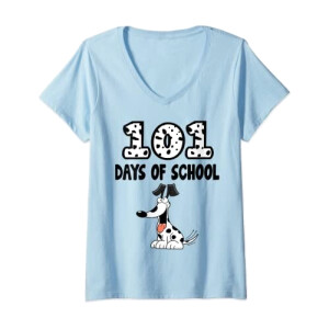 T-shirt Les 101 dalmatiens bleu col en v femme