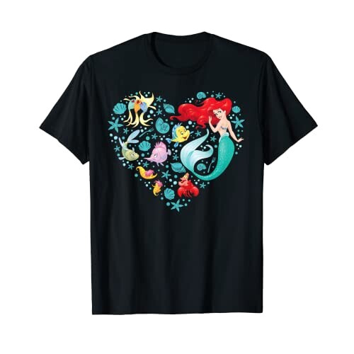 T-shirt Ariel, Polochon, Sébastien, Sébastien, Polochon - La petite sirène - noir homme/femme