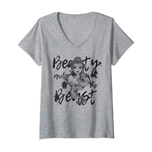 T-shirt La belle et la bête gris col en v femme