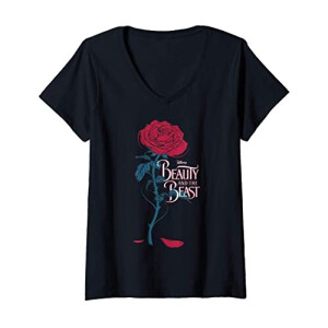 T-shirt La belle et la bête bleu col en v femme