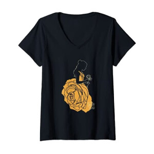 T-shirt La belle et la bête noir col en v femme