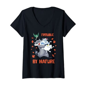 T-shirt Flit, Meeko, Percy - Pocahontas - noir col en v femme
