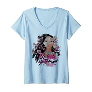 T-shirt Pocahontas gris col en v femme