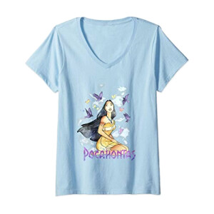 T-shirt Pocahontas bleu col en v femme