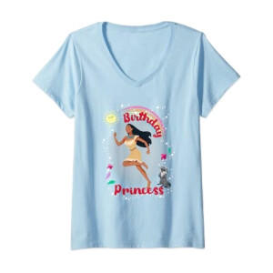 T-shirt Chef Powhatan, John Smith, Meeko - Pocahontas - bleu col en v femme