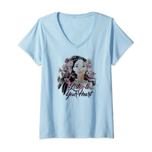 T-shirt Pocahontas bleu col en v femme