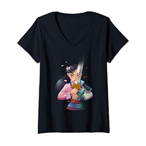 T-shirt Mulan rouge col en v femme