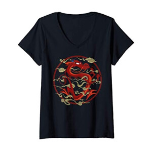 T-shirt Mushu - Mulan - noir col en v femme