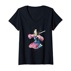 T-shirt Mulan noir col en v femme