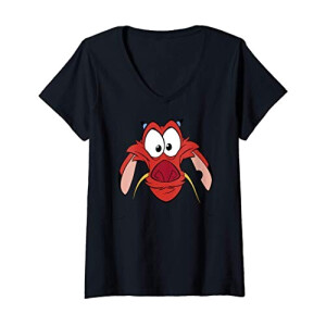 T-shirt Mushu - Mulan - noir col en v femme