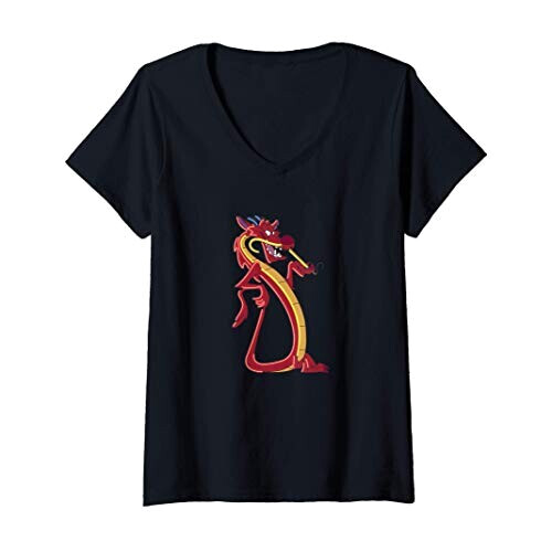 T-shirt Mushu - Mulan - noir col en v femme