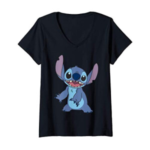 T-shirt Lilo - Stitch - rose col en v femme