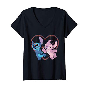 T-shirt Lilo - Stitch - noir col en v femme