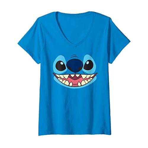 T-shirt Lilo - Stitch - bleu col en v femme