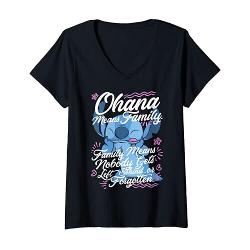 T-shirt Lilo - Stitch - noir col en v femme